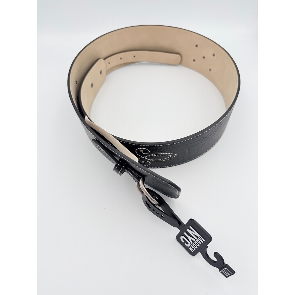 Madden NYC Black Wide Waist Belt Western Stitch Studded L/XL MNYB-075